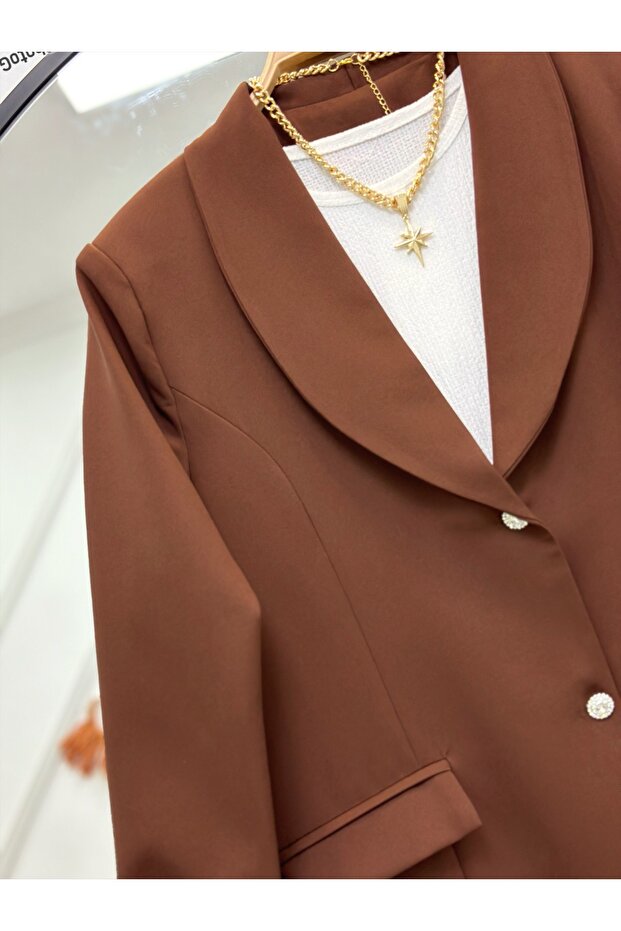 سترة بليزر كبيرة الحجم بأزرار حجرية [اختر الحجم حسب الوصف] - 3