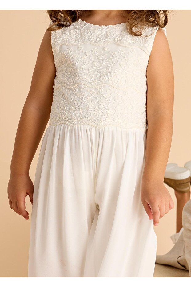 Üstü Dantelli Tulum - Ekru - 6