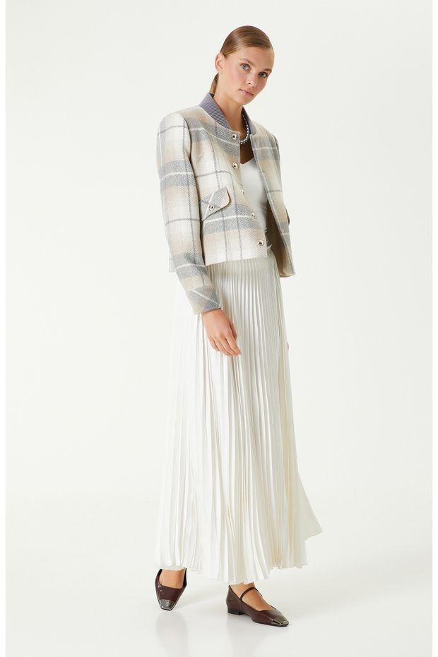 Kırık Beyaz Piliseli Maxi Etek - 1