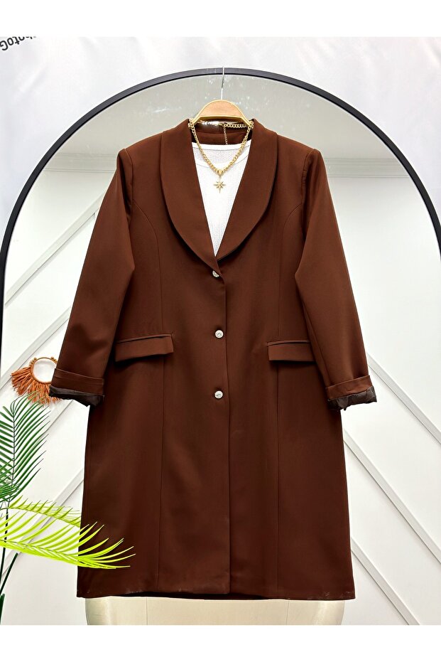 سترة بليزر كبيرة الحجم بأزرار حجرية [اختر الحجم حسب الوصف] - 1