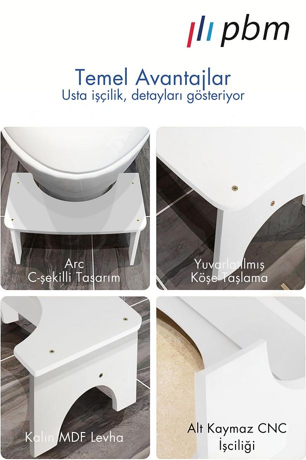 Yetişkinler için MDF Tuvalet Taburesi, Kaymaz Sağlam Banyo Tuvalet Klozet Taburesi - 5