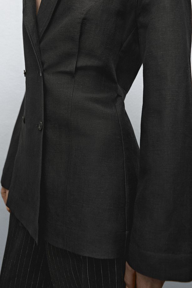 Kruvaze yün karışımlı hafif blazer - 6