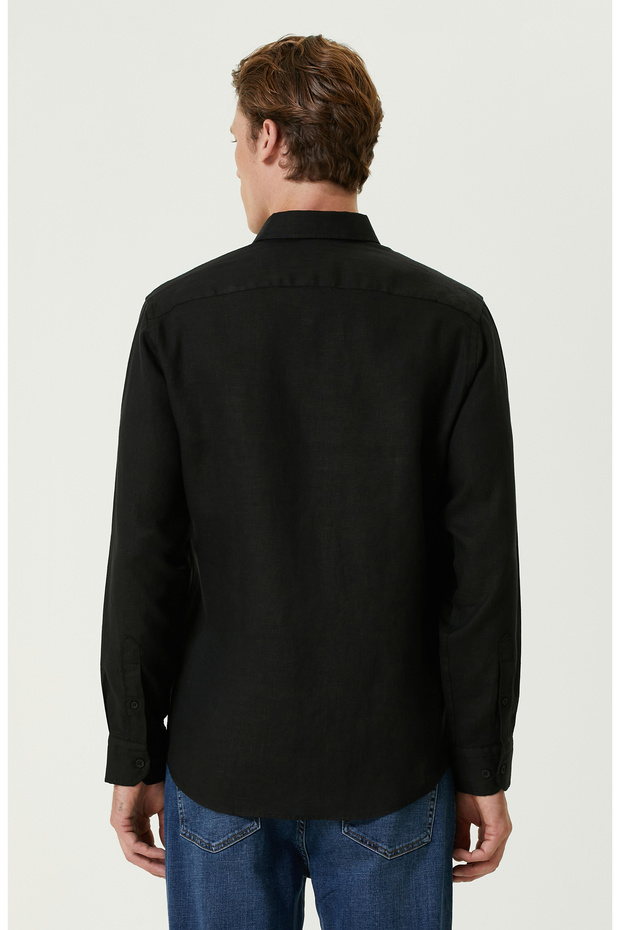 Siyah Keten Gömlek - 5