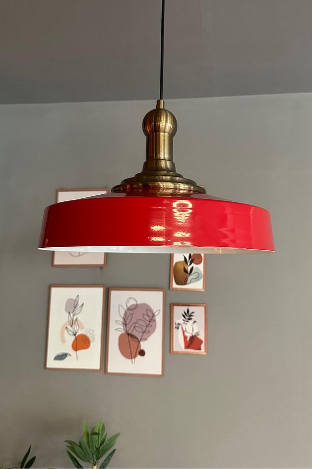 Açe Kırmızı Tekli Eskitme Uzun Tokmak Başlık Avize Retro Sarkıt Ofis Showroom Salon Mutfak Avizeleri - 4