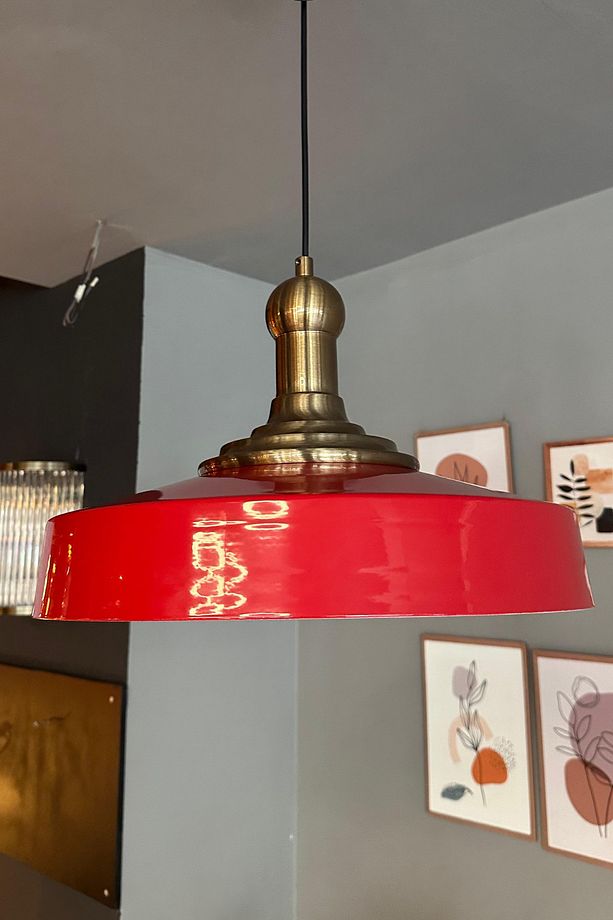 Açe Kırmızı Tekli Eskitme Uzun Tokmak Başlık Avize Retro Sarkıt Ofis Showroom Salon Mutfak Avizeleri - 3