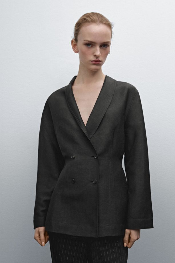 Kruvaze yün karışımlı hafif blazer - 4