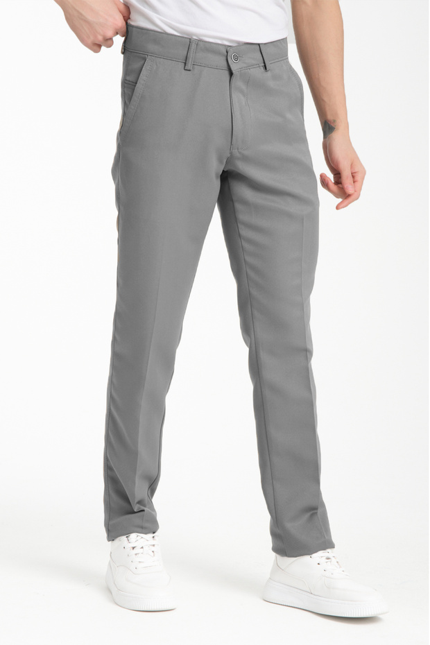 Men's Gray Cotton Pocket Summer Straight Linen Trousers
