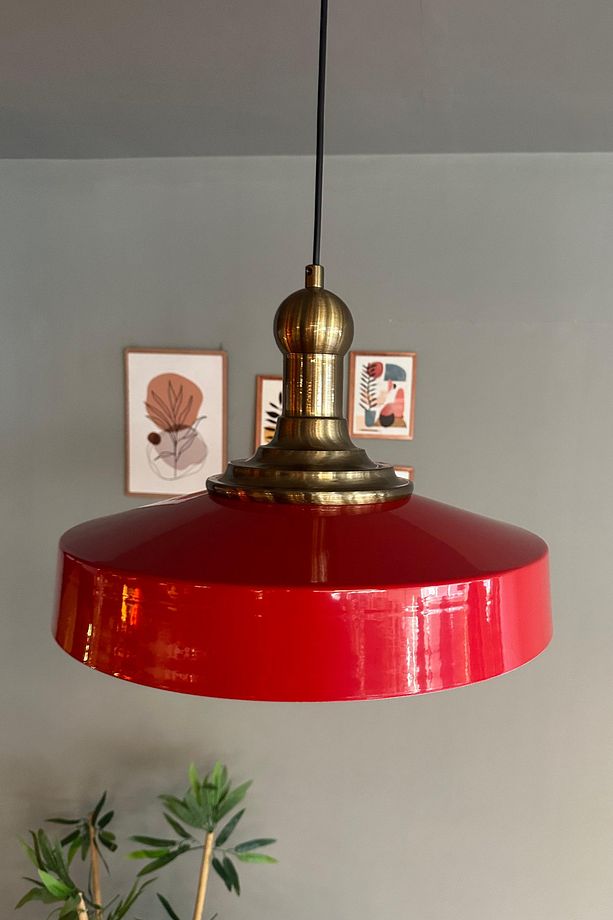 Açe Kırmızı Tekli Eskitme Uzun Tokmak Başlık Avize Retro Sarkıt Ofis Showroom Salon Mutfak Avizeleri - 6