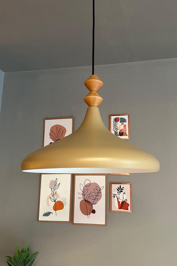 Bej İki Q Ahşap Tekli Avize Sarkıt Salon Mutfak Cafe Butik Lamba Aydınlatma Avizeler - 4