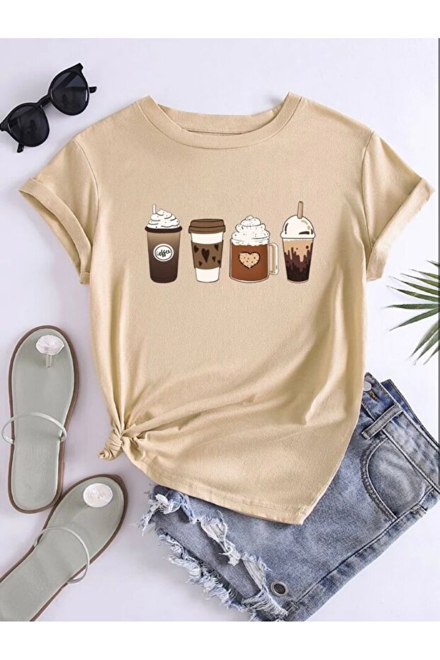 Coffe Baskılı Basic T-Shirt - 1