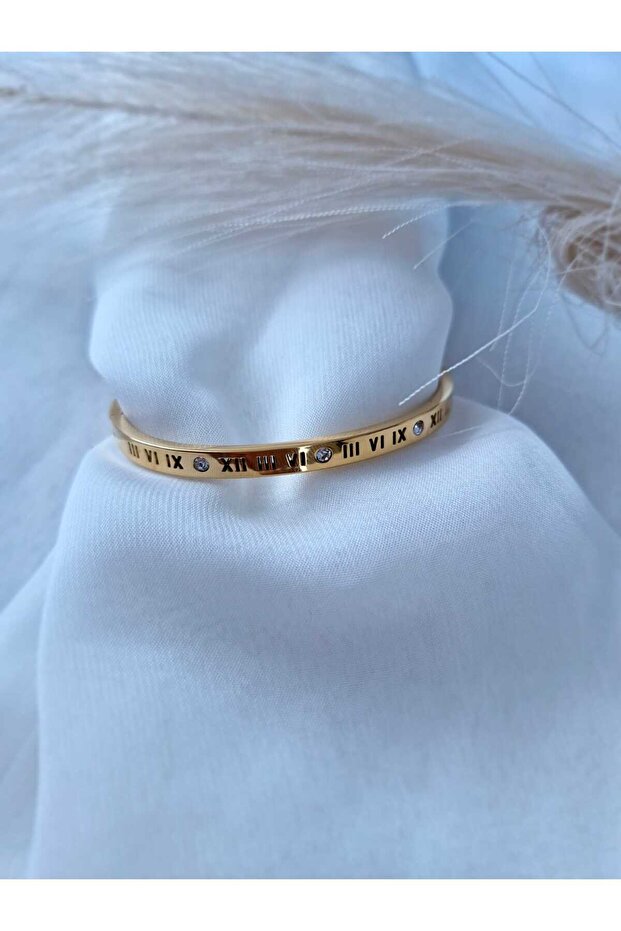 Thin Steel Handcuff Bracelet with Roman Numerals