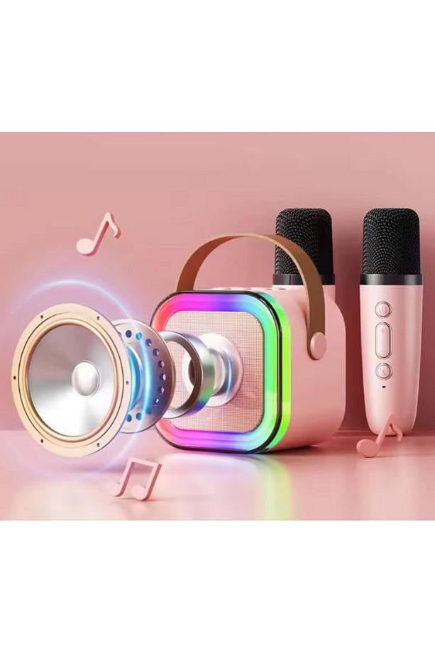 Kareoke Mikrofonu Hoparlör Çift Mikrofon Seti RGB Işıklı - 3