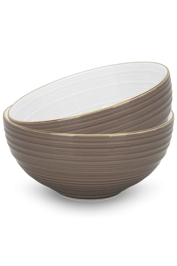 Soup Bowl 620mL Set of 2, New Bone China Bowls 14.5x7cm Firmina Golden Rim Bowls,Brown