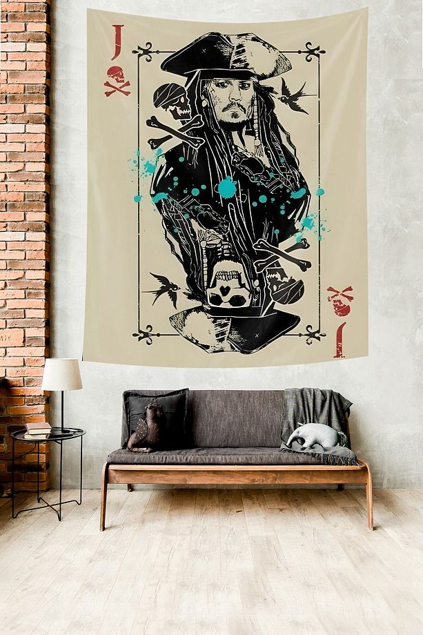 Karayip Korsanları Jack Sparrow Joker Kuru Kafa Leke Tutmaz Kumaş Duvar Örtüsü Duvar Halısı Tapestry - 3