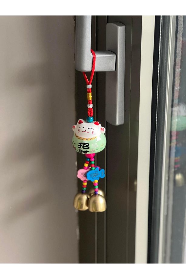 Feng Shui Şans ve Bereket Kedisi Maneki Neko Seramik Asılabilir Dekor/Kapı Süsü /Duvar Süsü - 4