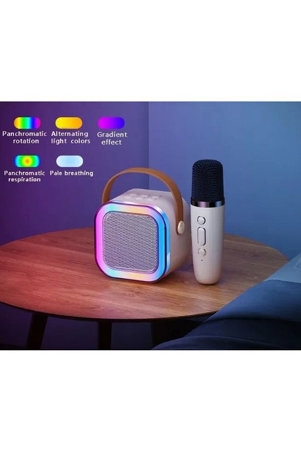 Kareoke Mikrofonu Hoparlör Çift Mikrofon Seti RGB Işıklı - 5