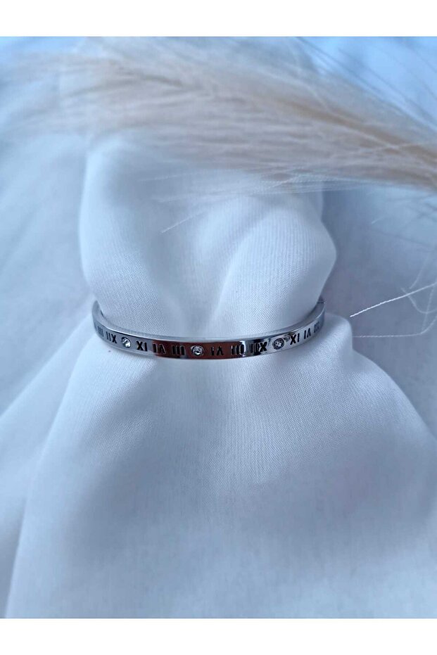 Thin Steel Handcuff Bracelet with Roman Numerals