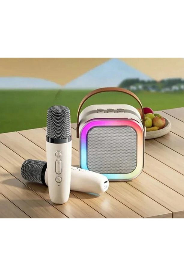 Kareoke Mikrofonu Hoparlör Çift Mikrofon Seti RGB Işıklı - 4