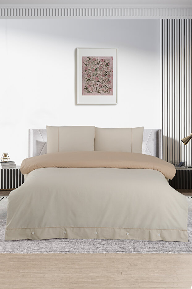 Cotton Duvet Cover Set, Single, Beige-Cream