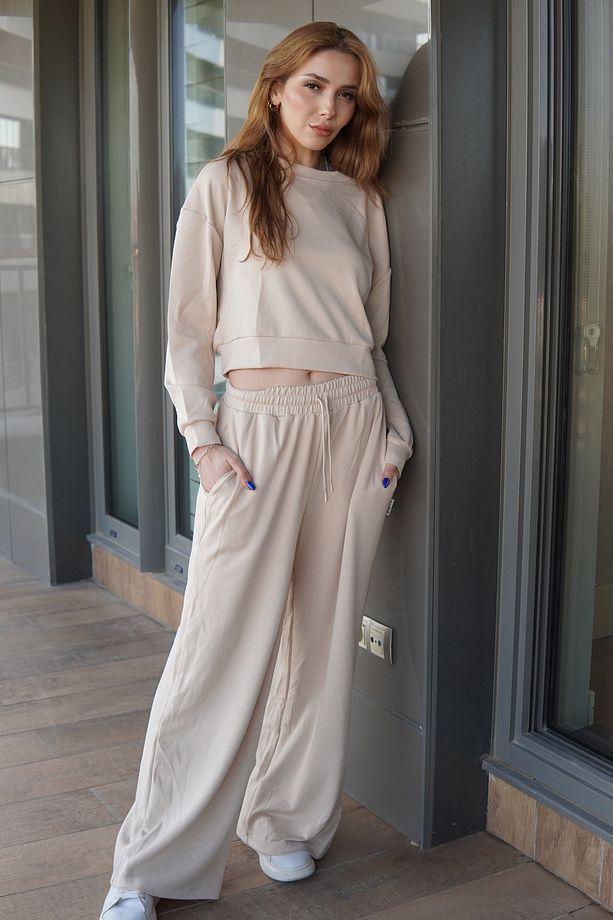 Krem rengi Oversize Eşofman Takım - 1