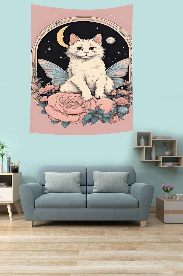Pembe Bohem Bahar Manzara Desen Çiçekli Leke Tutmaz Kumaş Duvar Örtüsü Duvar Halısı Tapestry - 3