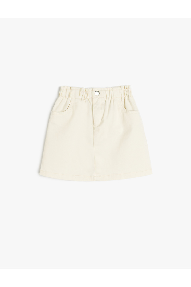 Cotton High Waist Elastic Waist Pocket Detailed Skirt