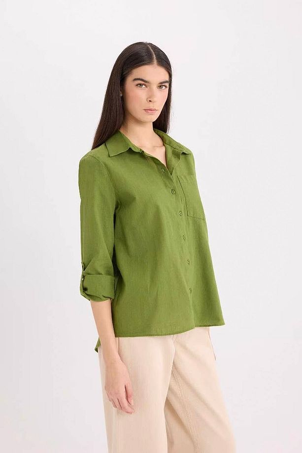 Regular Fit Basic Düz Cepli Uzun Kollu Gömlek W7734az25sp - 3