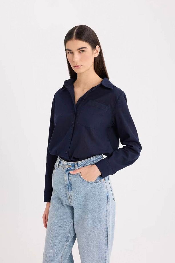 Regular Fit Basic Düz Cepli Uzun Kollu Gömlek W7734az25sp - 3