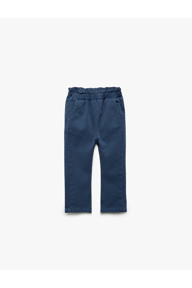 Elastic Waist Pocket Detailed Cotton Trousers
