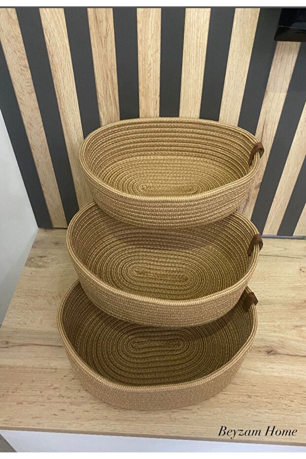 Wicked Oval Jute, 3-Piece Hand Woven Basket Bathroom and Kitchen Organizer