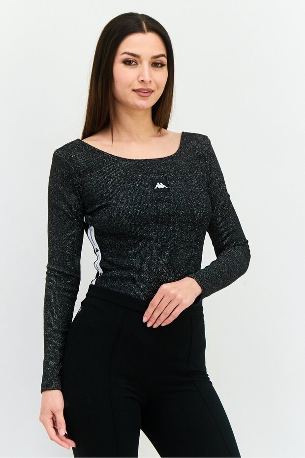 Women Textured Long Sleeve Bodysuit, Black