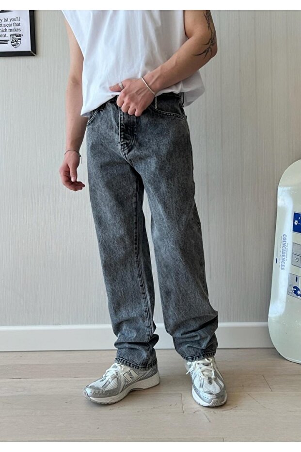 Copy - Copy - Men's Baggy Fly Loose Fit Jeans with Belt Elastic Back