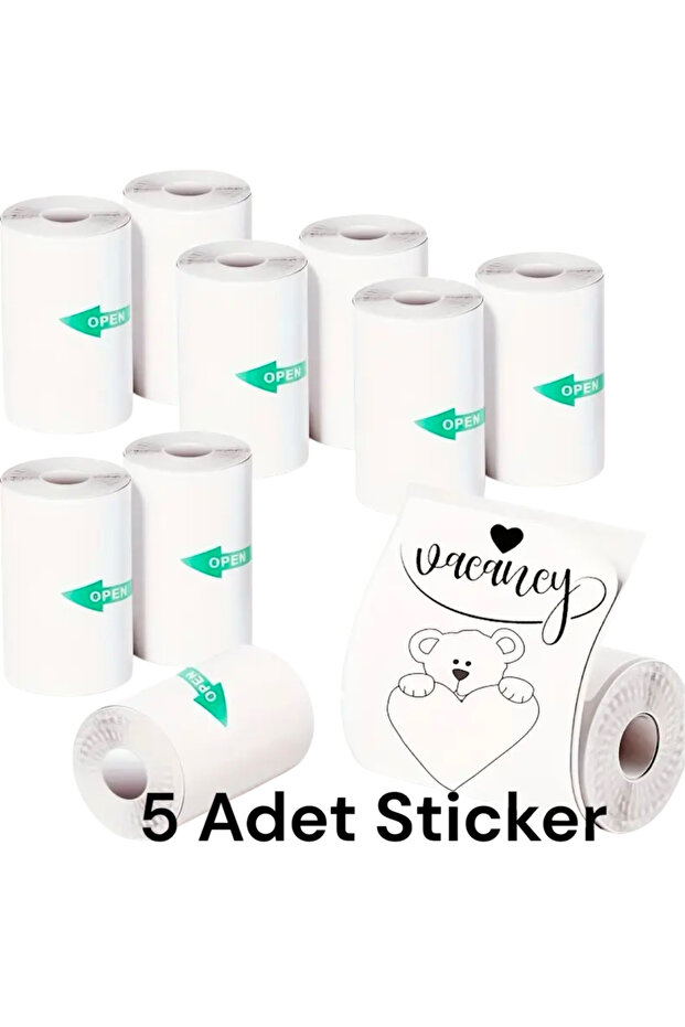 NorthAK 5 Adet Mini Yazıcı Rulosu Beyaz Kendinden Yapışkanlı - 57x25 mm Termal Yazıcı Rulosu Sticker