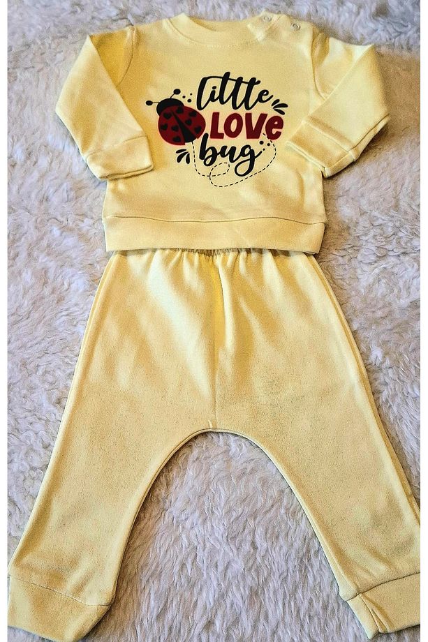 2’li Fitilli Kumaş Civciv Desenli Kız Erkek Bebek Çocuk Alt Üst Pijama Takımı - 4