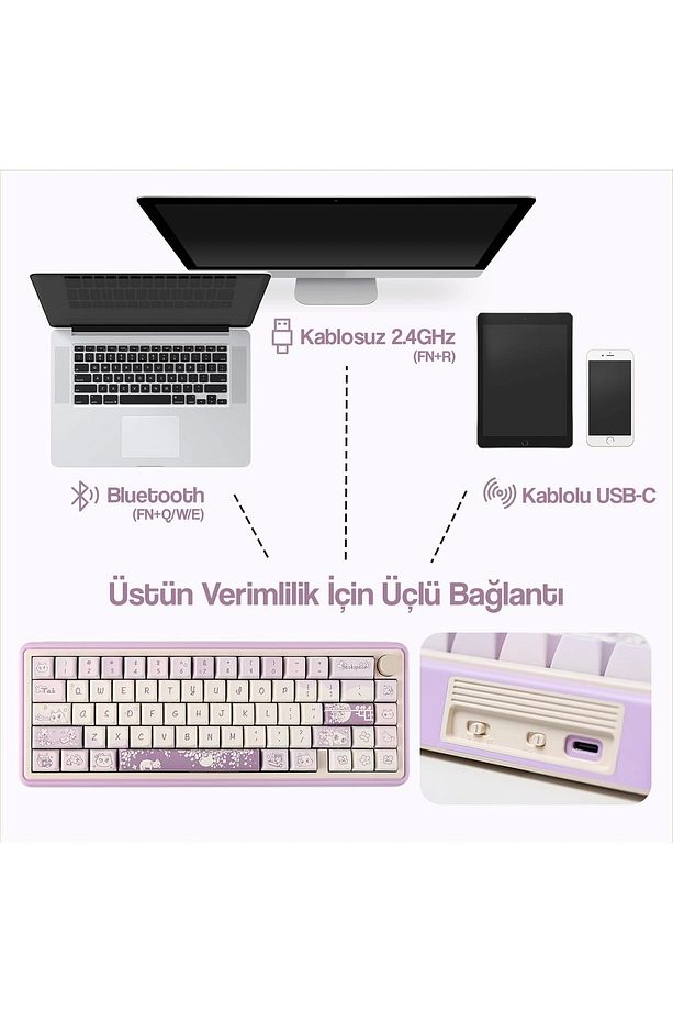 Abm067 Nebula Programlanabilir Esports Rgb Mekanik 3 Mode Kablosuz Klavye (MOR) - 2