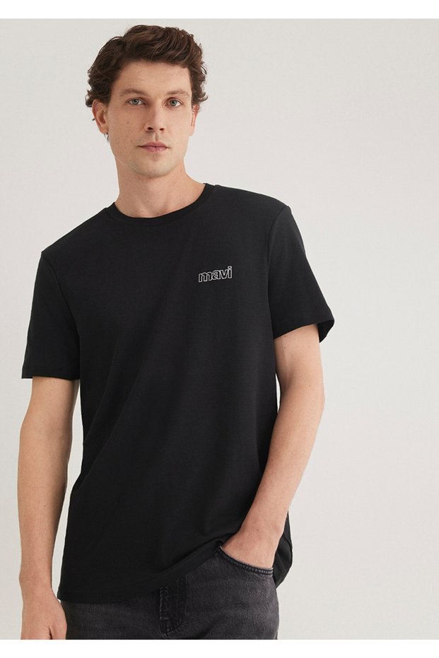 Logo Printed Slim Fit Black T-Shirt