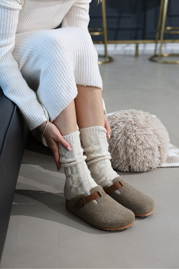 Oslo Natürel Yün Keçe Anatomik Mantar Taban Terlik - 1