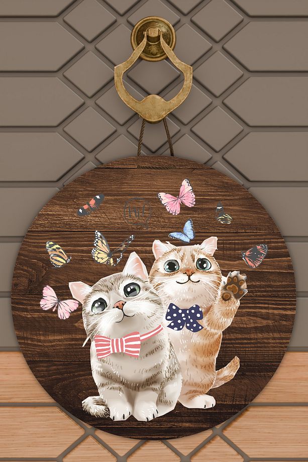 Modern Kapı Süsü Ahşap Hi Kedi Dış Mekan Kapı Süsü - 1