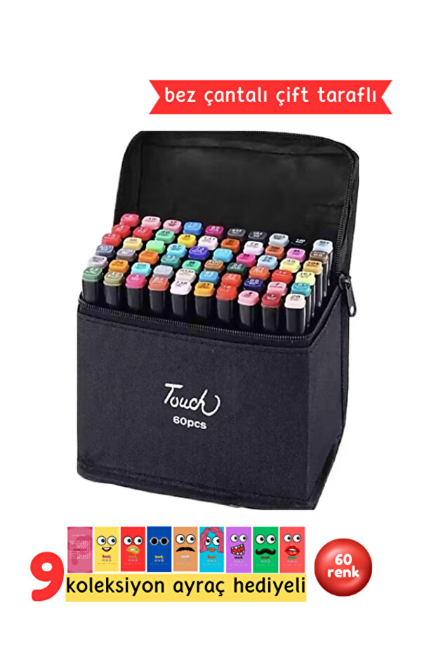 Cıvıltı Touch Marker Art Çift Uçlu 60 Adet Kalem Seti Çantalı Premium Boyama Kalemi