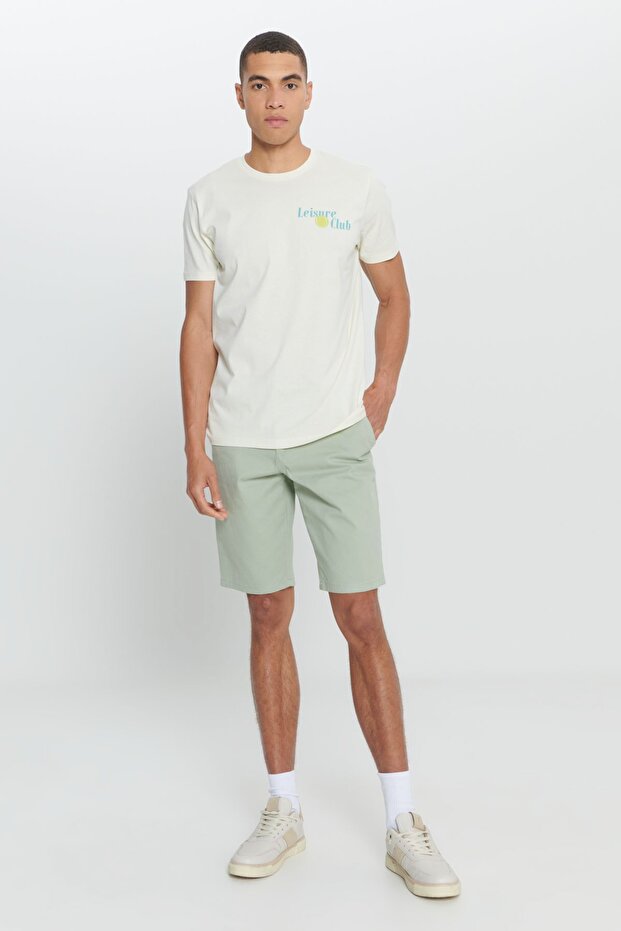 Erkek Sarı Standart Fit Normal Kesim %100 Pamuk Yumuşak Dokulu Baskılı Bisiklet Yaka Tişört - 5