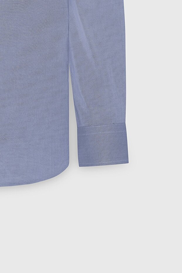 Erkek Mavi Slim Fit Dar Kesim Düğmeli Yaka %100 Pamuk Oxford Gömlek - 8