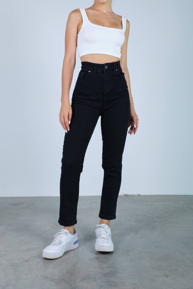 Hsn Lya Zaha Dores Stager Jaxen Andrea Black Stretch Fabric Mom Jean Pants