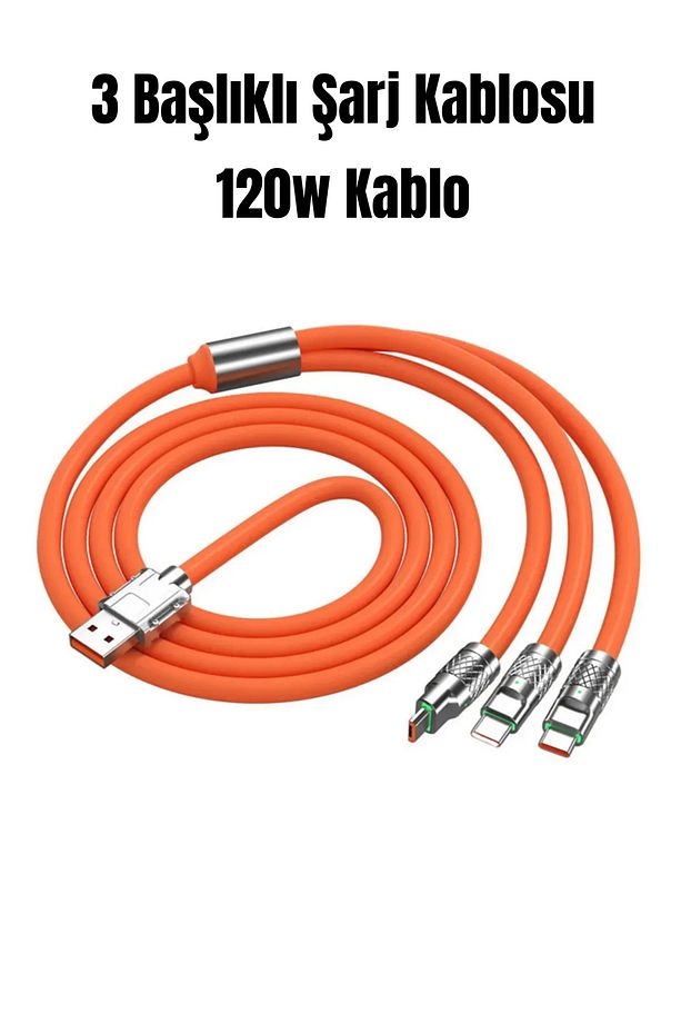 3in1 Usb To Type-c Micro Usb Lightning 120w Hızlı Şarj Kablosu Samsung/Iphone/Xiaomi 3 Başlık Çoklu - 1