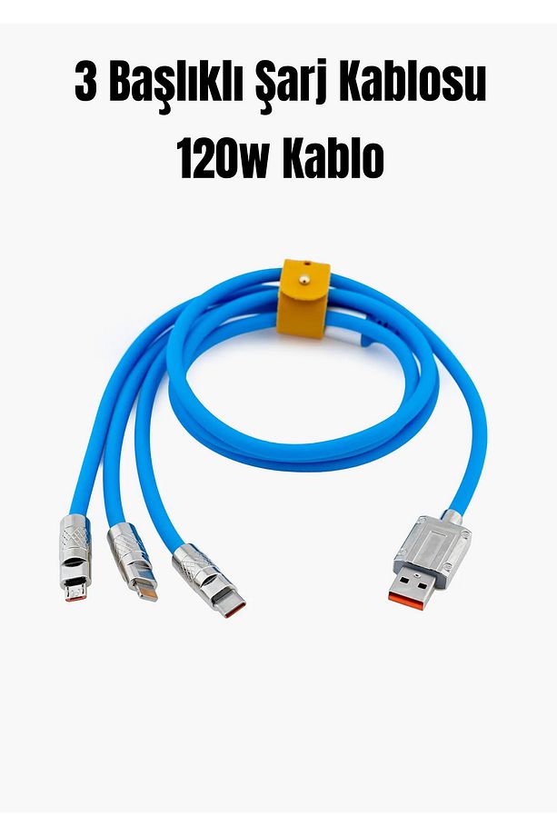 3in1 Usb To Type-c Micro Usb Lightning 120w Hızlı Şarj Kablosu Samsung/Iphone/Xiaomi 3 Başlık Çoklu - 3