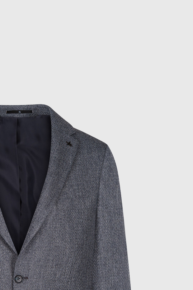 Slim Fit Dar Kesim Mono Yaka Desenli Torba Cepli Lacivert Ceket - 8