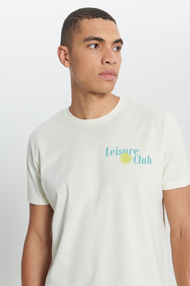 Erkek Sarı Standart Fit Normal Kesim %100 Pamuk Yumuşak Dokulu Baskılı Bisiklet Yaka Tişört - 7