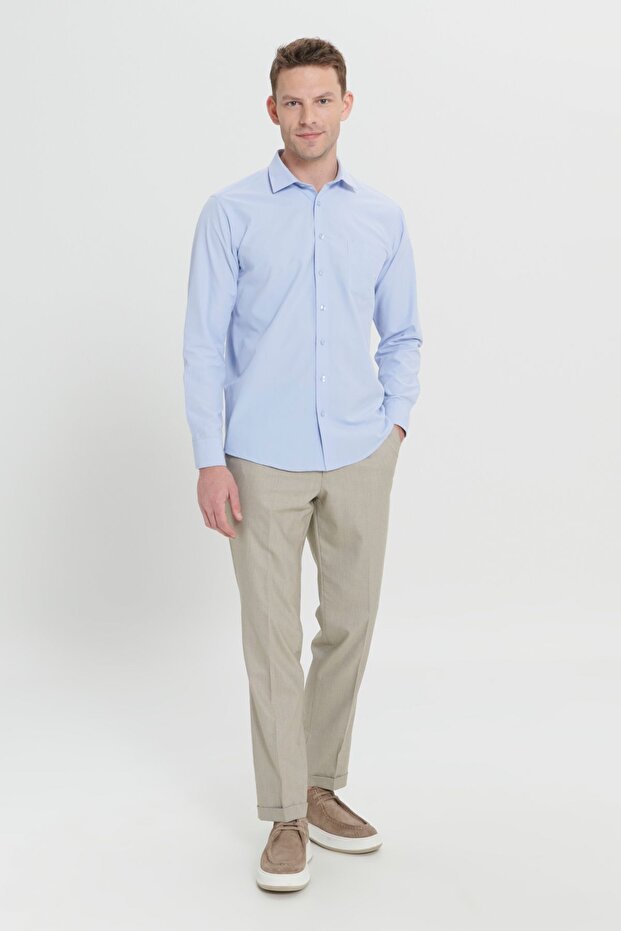 Erkek Açık Mavi Ütülemesi Kolay Non-Iron Comfort Fit Rahat Kesim Klasik Yaka Gömlek - 2