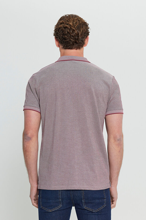 Erkek Çekmeyen Pamuklu Kumaş Slim Fit Dar Kesim Bordo Kıvrılmaz Polo Yaka T-shirt - 8