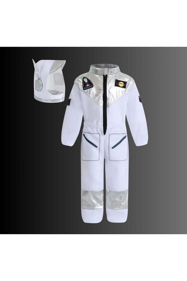 Astronot Kostümü Çocuk Kıyafeti Tek Parça Tulum ve Şapka Takımı Astronomi Seven Çocuklar İçin - 6