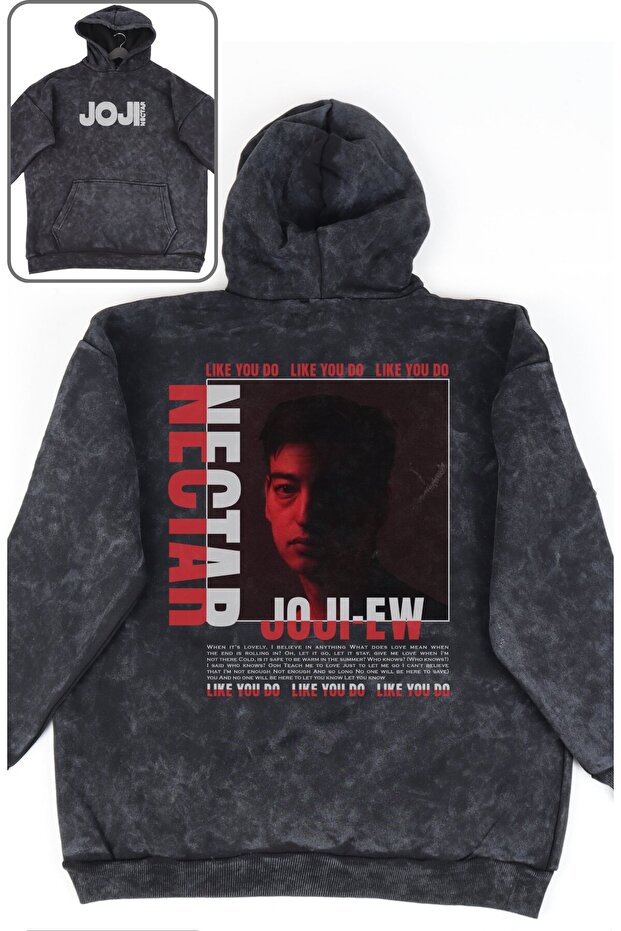 Unisex Nectar Album Back Printed Washable Hooded Sweatshirt, Oversize Joji Written Retro Hoodie